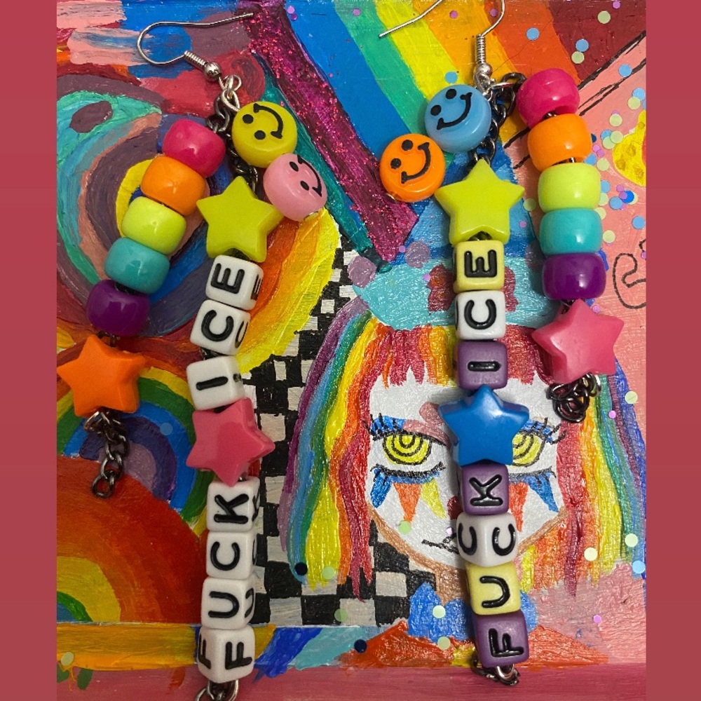 FUCK ICE - kandi earrings !